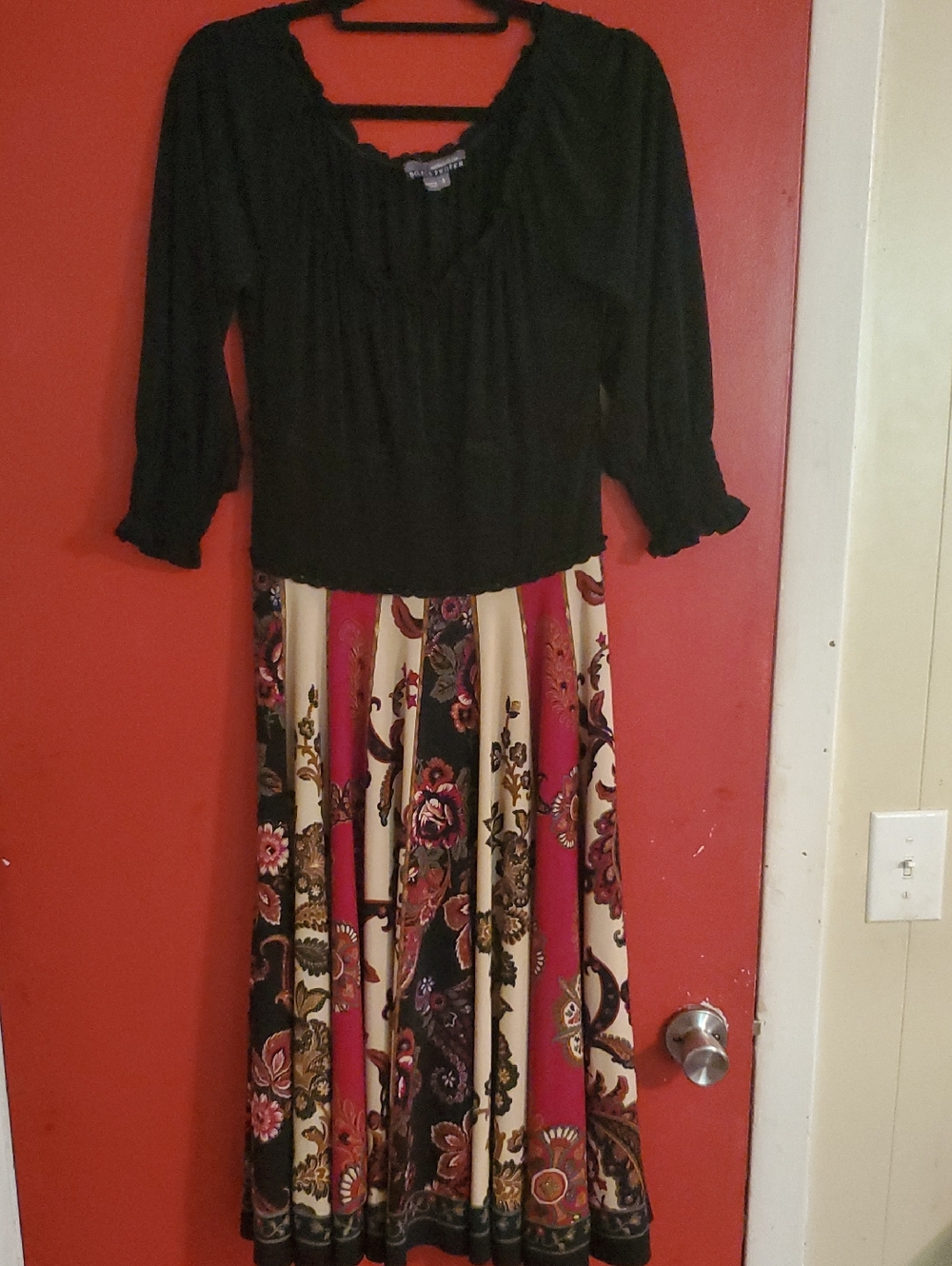Muse For Boston Proper Black Peasant Dress Sz 8 Renaissance Dark Floral Peasant.